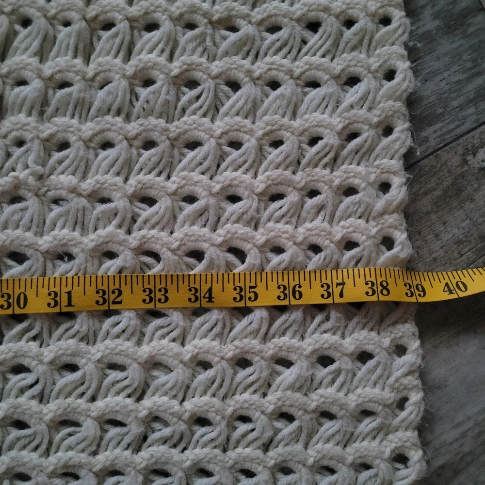 Handmade Chunky Cable Crochet‎ Blanket Off White Ivory Throw Large 39